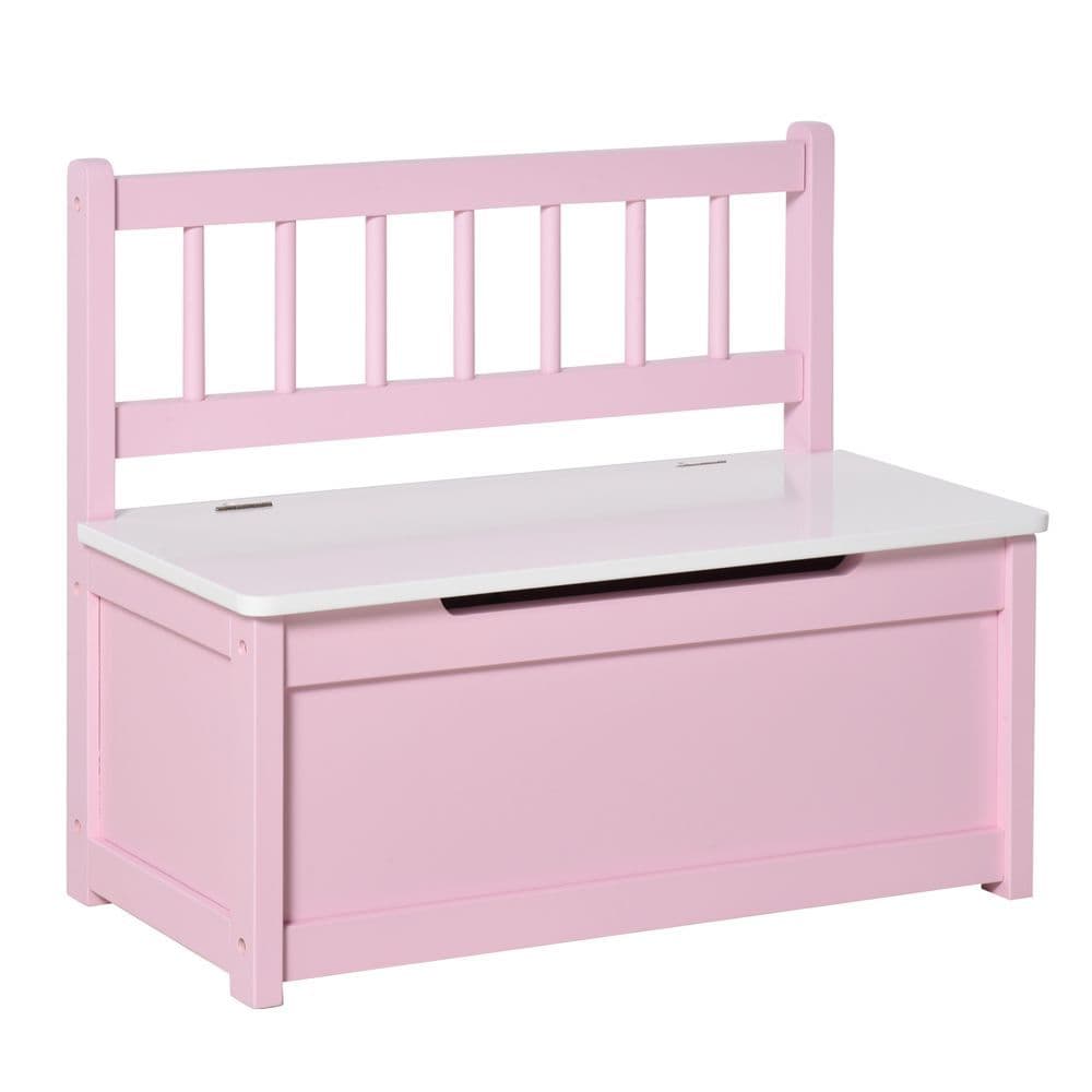 image-2-in-1 Wooden Toy Box Kids Seat Bench Storage Chest w/ Pneumatic Rod