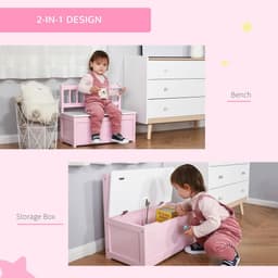 image-2-in-1 Wooden Toy Box Kids Seat Bench Storage Chest w/ Pneumatic Rod