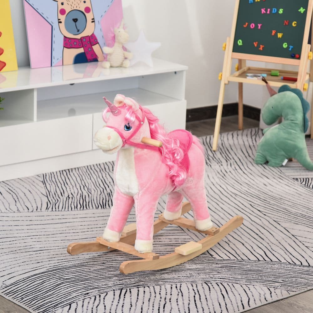 image-Kids Rocking Unicorn Ride-On Horse Moving Mouth Tail Sounds 36-72 Mnths