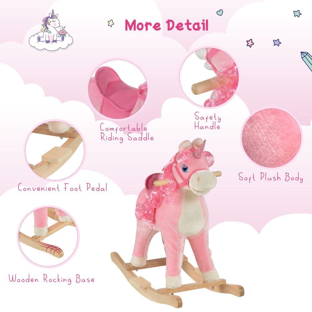 image-Kids Rocking Unicorn Ride-On Horse Moving Mouth Tail Sounds 36-72 Mnths