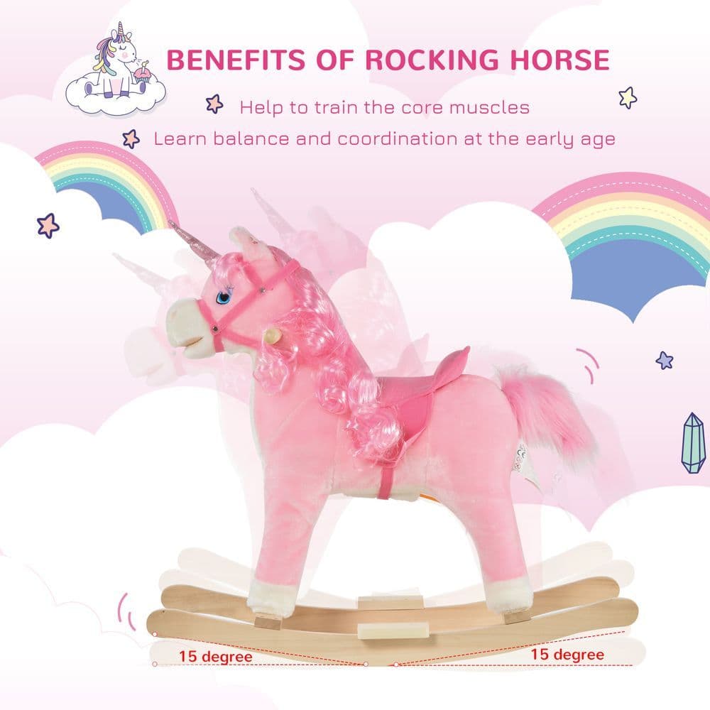 image-Kids Rocking Unicorn Ride-On Horse Moving Mouth Tail Sounds 36-72 Mnths