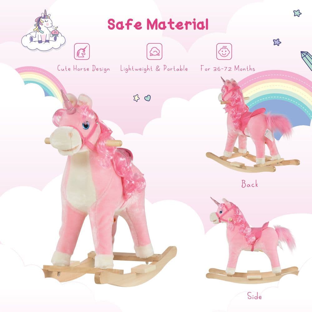 image-Kids Rocking Unicorn Ride-On Horse Moving Mouth Tail Sounds 36-72 Mnths