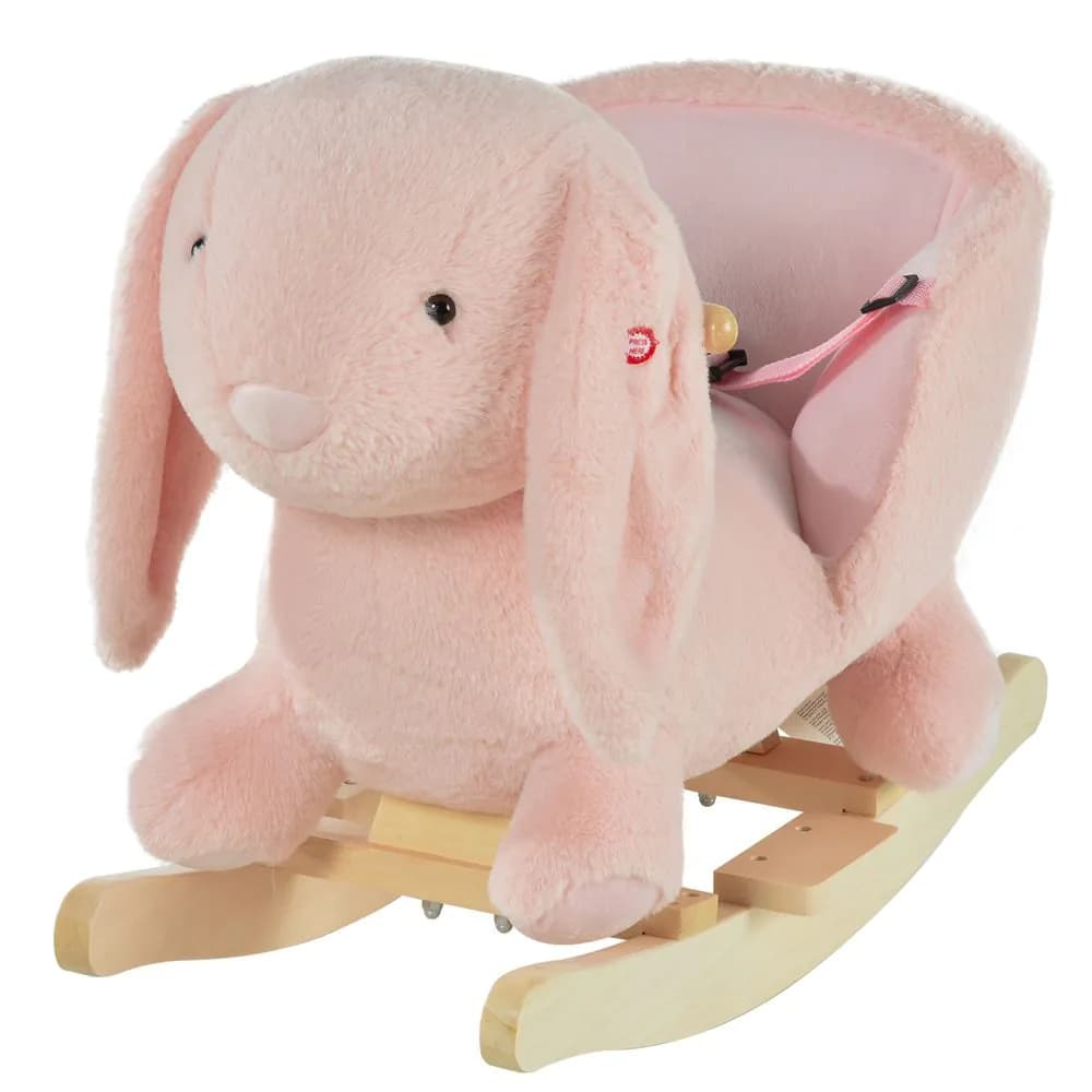 image-Cute Kids Ride-On Rocking Rabbit Sound Handlebars Seat Belt Plush Body HOMCOM