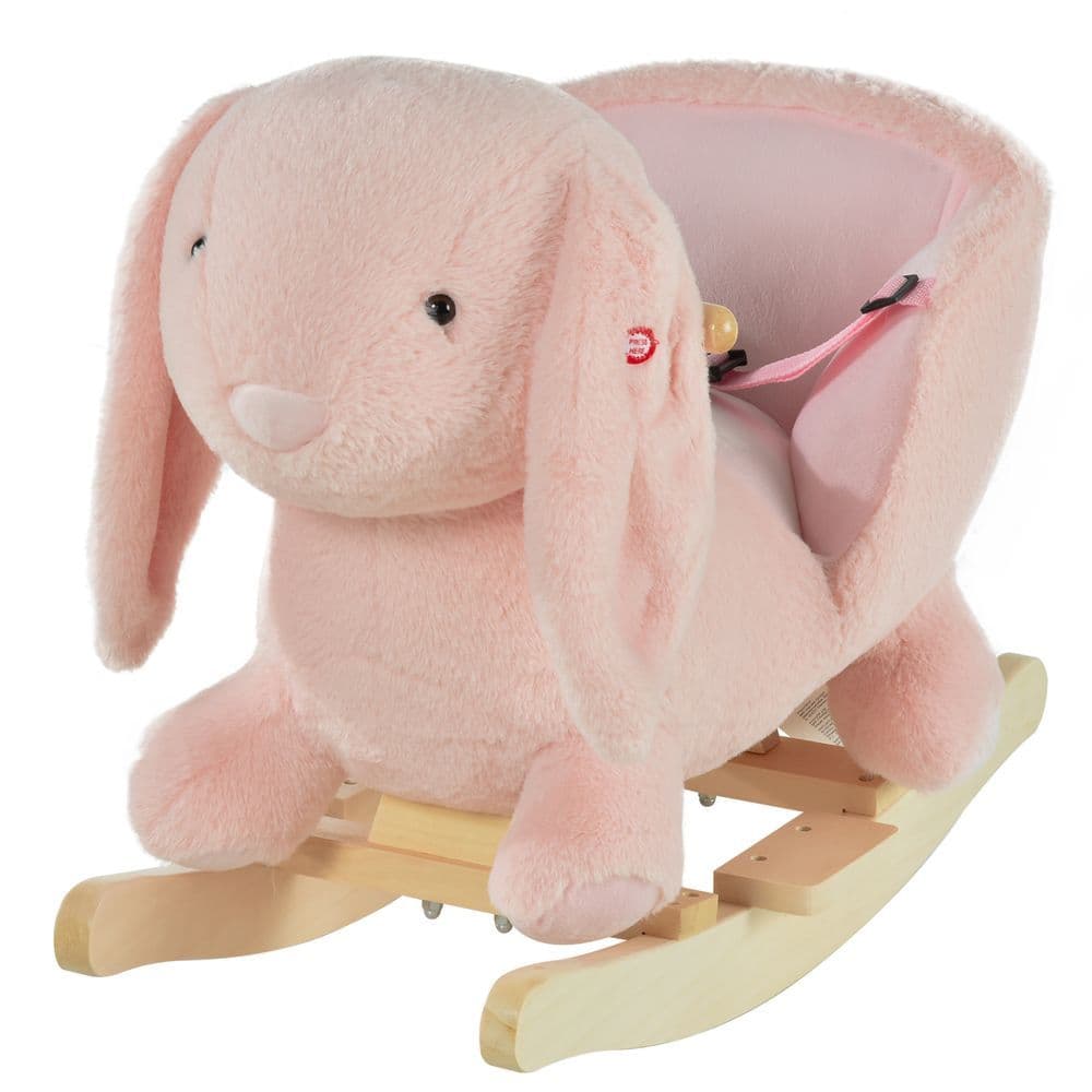 image-Cute Kids Ride-On Rocking Rabbit Sound Handlebars Seat Belt Plush Body HOMCOM