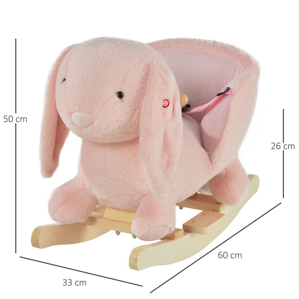 image-Cute Kids Ride-On Rocking Rabbit Sound Handlebars Seat Belt Plush Body HOMCOM