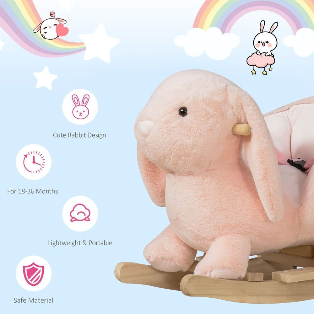 image-Cute Kids Ride-On Rocking Rabbit Sound Handlebars Seat Belt Plush Body HOMCOM