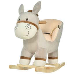 image-Cute Kids Ride-On Rocking Donkey Sound Handlebars Seat Belt Plush Body HOMCOM