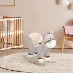 image-Cute Kids Ride-On Rocking Donkey Sound Handlebars Seat Belt Plush Body HOMCOM