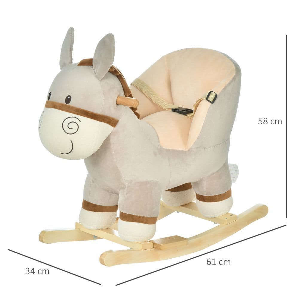 image-Cute Kids Ride-On Rocking Donkey Sound Handlebars Seat Belt Plush Body HOMCOM