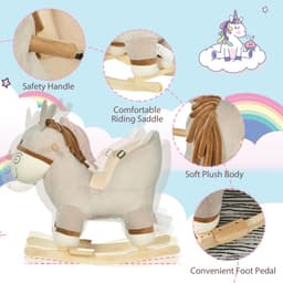 image-Cute Kids Ride-On Rocking Donkey Sound Handlebars Seat Belt Plush Body HOMCOM