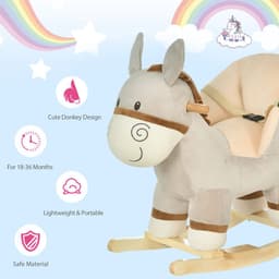 image-Cute Kids Ride-On Rocking Donkey Sound Handlebars Seat Belt Plush Body HOMCOM