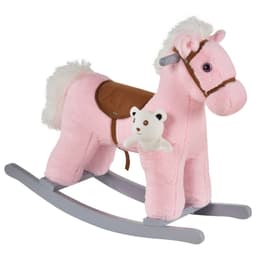image-Kids Plush Ride-On Rocking Horse with Plush Toy Sound Handle Grip HOMCOM