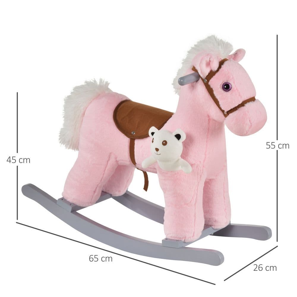 image-Kids Plush Ride-On Rocking Horse with Plush Toy Sound Handle Grip HOMCOM