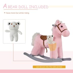 image-Kids Plush Ride-On Rocking Horse with Plush Toy Sound Handle Grip HOMCOM