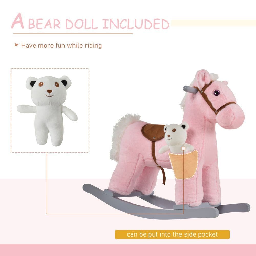 image-Kids Plush Ride-On Rocking Horse with Plush Toy Sound Handle Grip HOMCOM