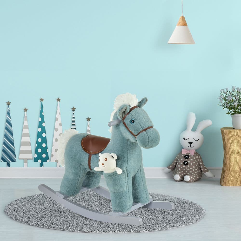 image-Kids Plush Ride-On Rocking Horse with Plush Toy Sound Handle Grip