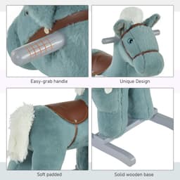 image-Kids Plush Ride-On Rocking Horse with Plush Toy Sound Handle Grip