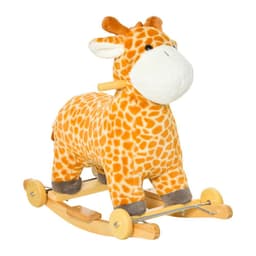 image-2-IN-1 Kids Plush Ride-On Rocking Gliding Horse Giraffe-shaped Yellow HOMCOM