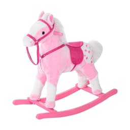 image-Rocking Horse Toy Plush Wood Pony Riding Rocker Neigh Sound Pink