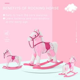 image-Rocking Horse Toy Plush Wood Pony Riding Rocker Neigh Sound Pink