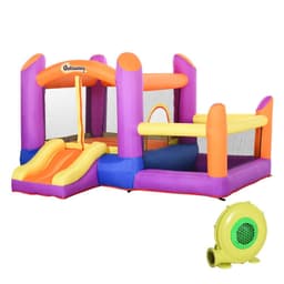 image-Bouncy Castle with Slide Pool House Inflatable w/ Blower Multi-color Outsunny