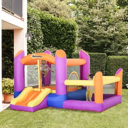 image-Bouncy Castle with Slide Pool House Inflatable w/ Blower Multi-color Outsunny
