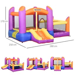 image-Bouncy Castle with Slide Pool House Inflatable w/ Blower Multi-color Outsunny