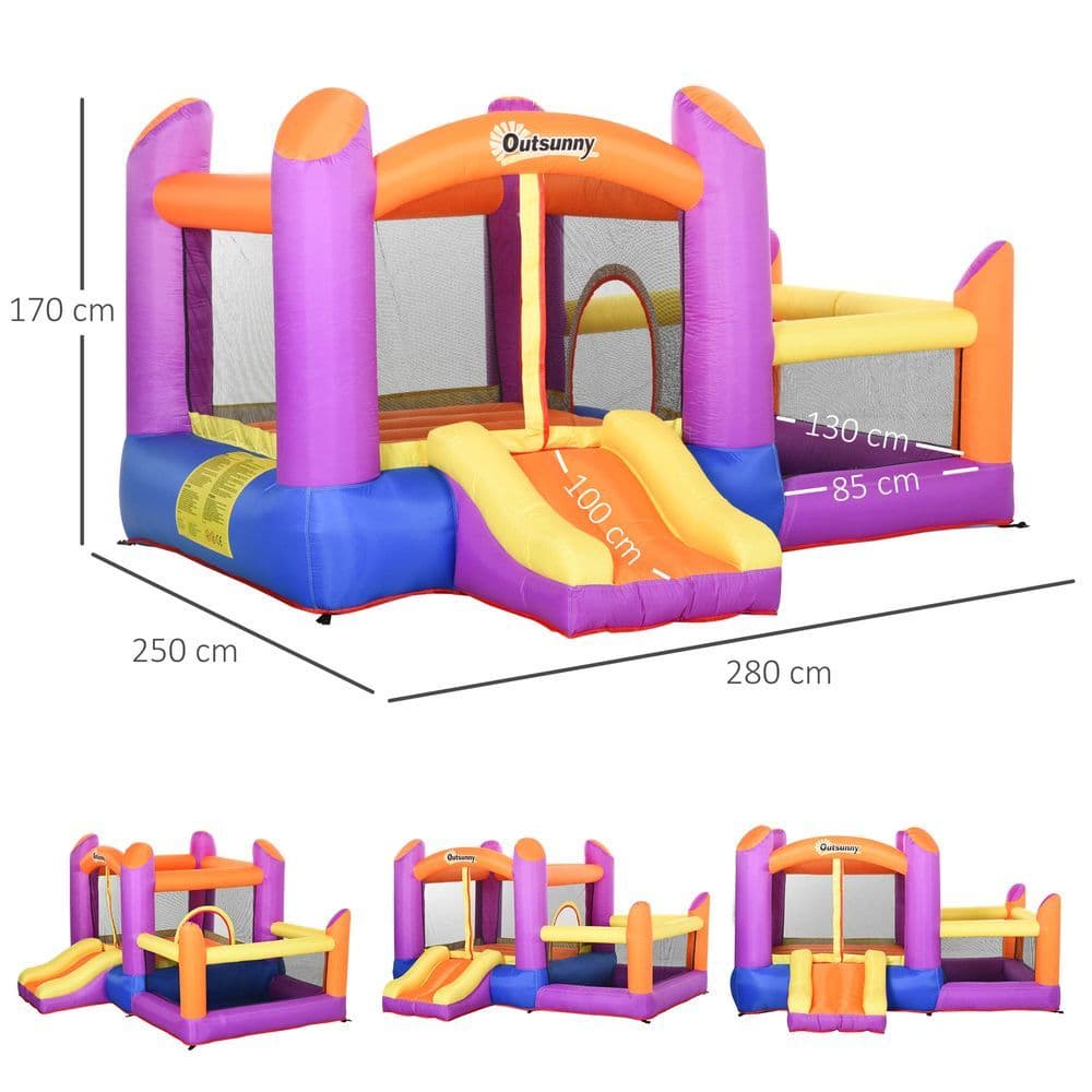 image-Bouncy Castle with Slide Pool House Inflatable w/ Blower Multi-color Outsunny