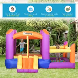 image-Bouncy Castle with Slide Pool House Inflatable w/ Blower Multi-color Outsunny