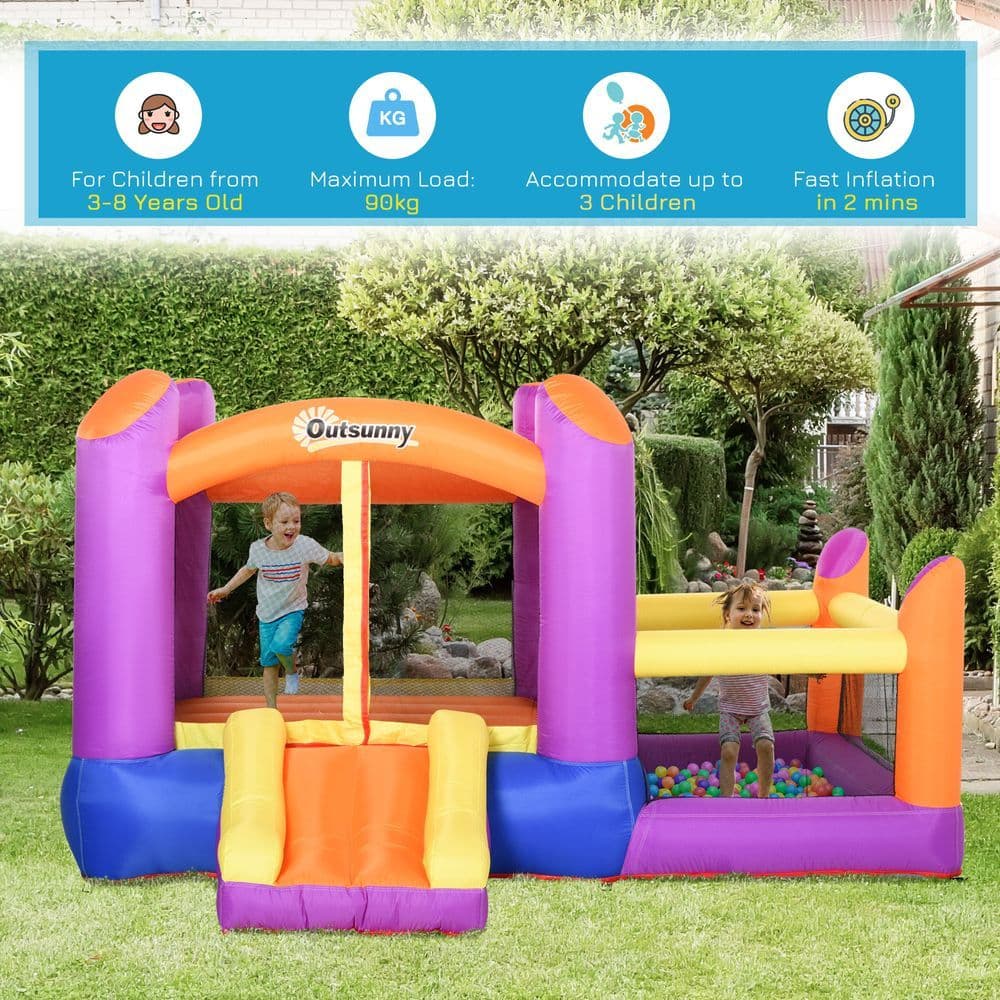 image-Bouncy Castle with Slide Pool House Inflatable w/ Blower Multi-color Outsunny