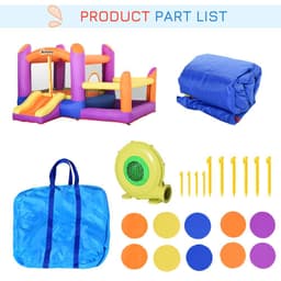 image-Bouncy Castle with Slide Pool House Inflatable w/ Blower Multi-color Outsunny