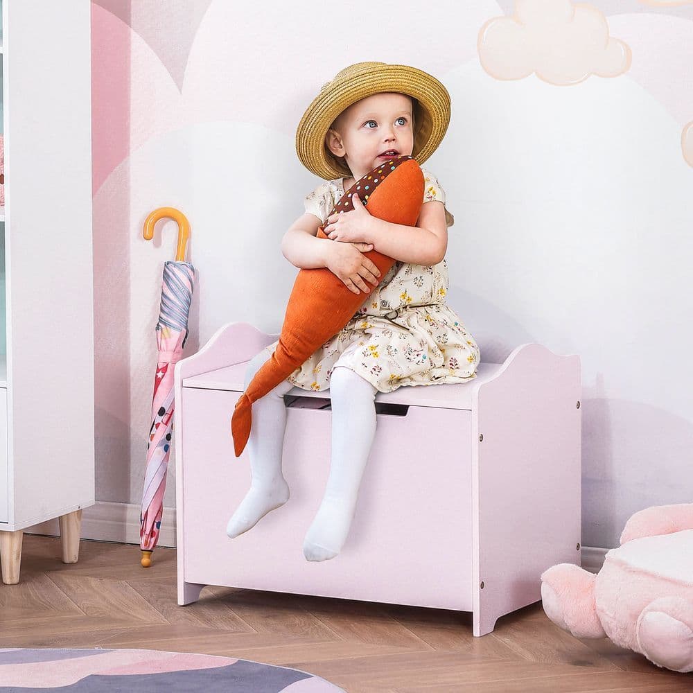 image-40x60cm Kids Storage Box Toy Organiser for Child 3 Yrs+ Bedroom Pink HOMCOM