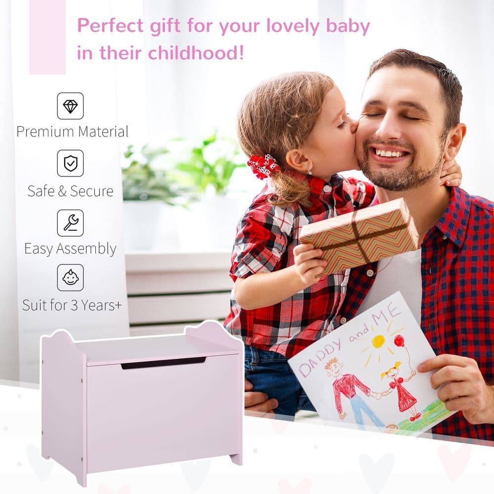 image-40x60cm Kids Storage Box Toy Organiser for Child 3 Yrs+ Bedroom Pink HOMCOM