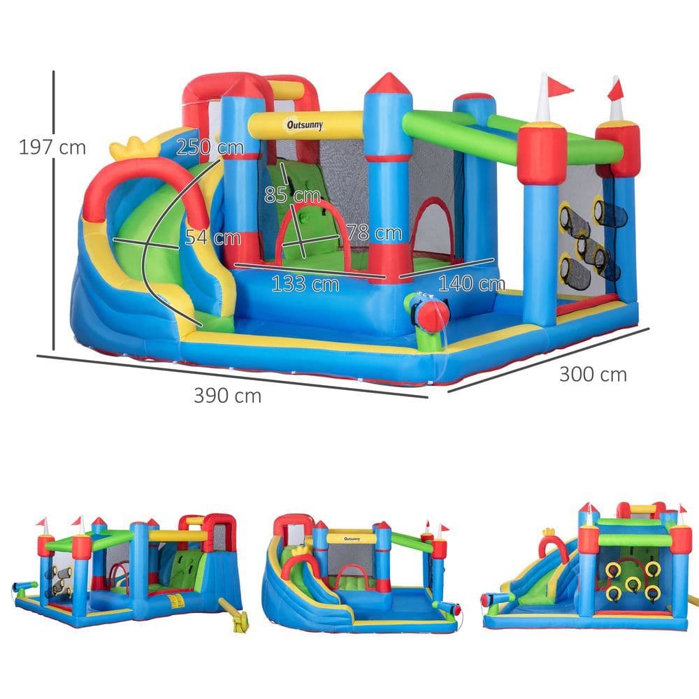 image-Kids Inflatable Bouncy Castle 6 in 1 Water Slide Water Gun Air Blower