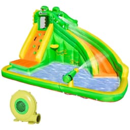 image-Kids Bouncy Castle with Slide Pool Basket Gun Climbing Wall W/ Blower