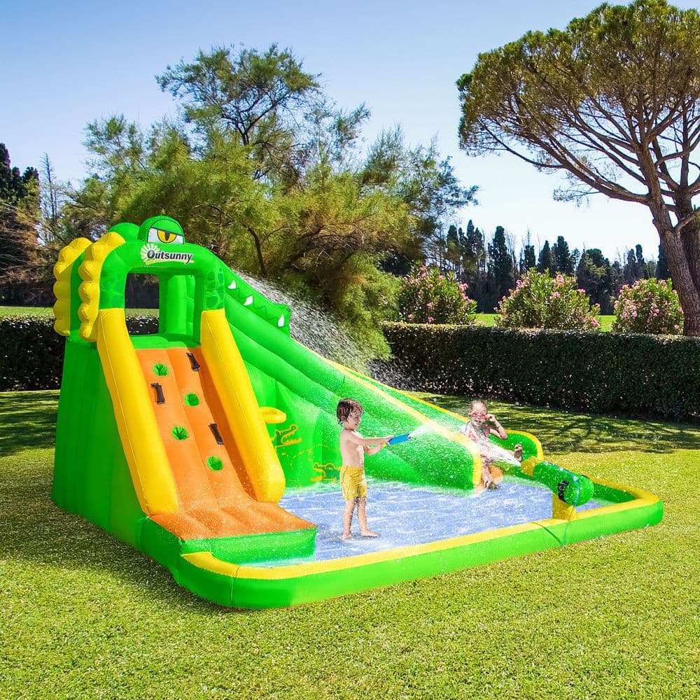 image-Kids Bouncy Castle with Slide Pool Basket Gun Climbing Wall W/ Blower