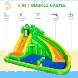image-Kids Bouncy Castle with Slide Pool Basket Gun Climbing Wall W/ Blower