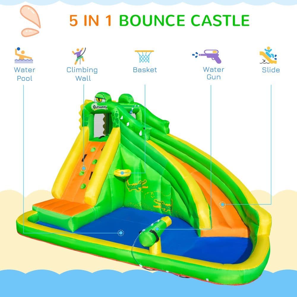 image-Kids Bouncy Castle with Slide Pool Basket Gun Climbing Wall W/ Blower
