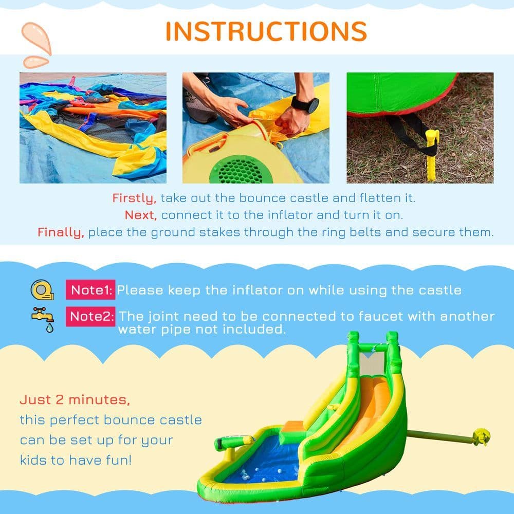 image-Kids Bouncy Castle with Slide Pool Basket Gun Climbing Wall W/ Blower