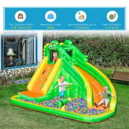 image-Kids Bouncy Castle with Slide Pool Basket Gun Climbing Wall W/ Blower