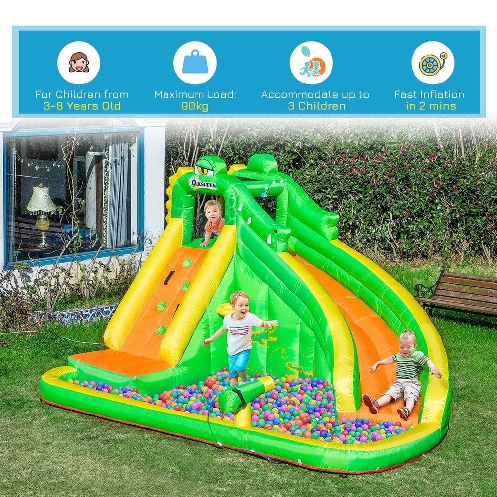 image-Kids Bouncy Castle with Slide Pool Basket Gun Climbing Wall W/ Blower