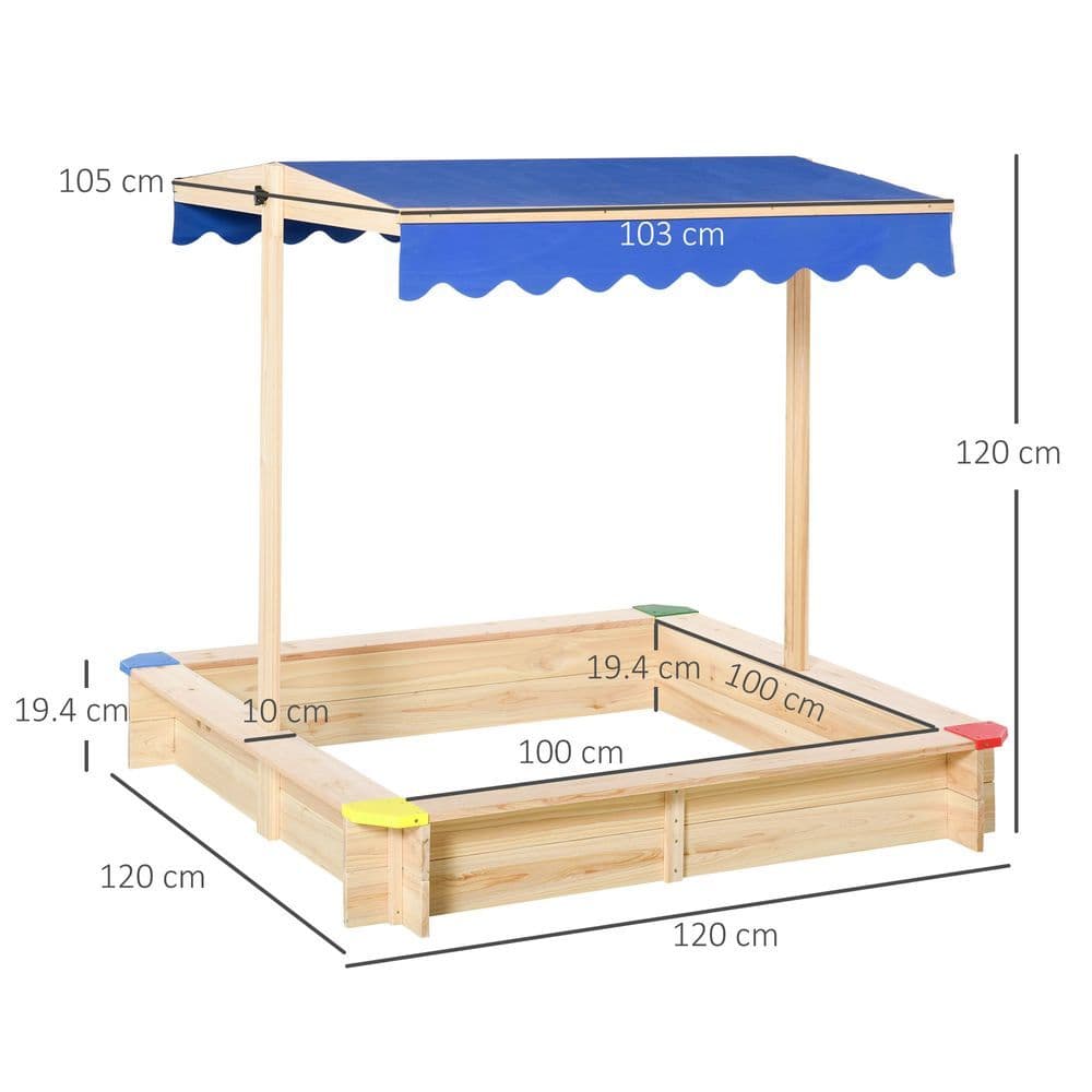 image-Kids Wooden Cabana Sandbox Children Outdoor Playset w/ Bench Canopy