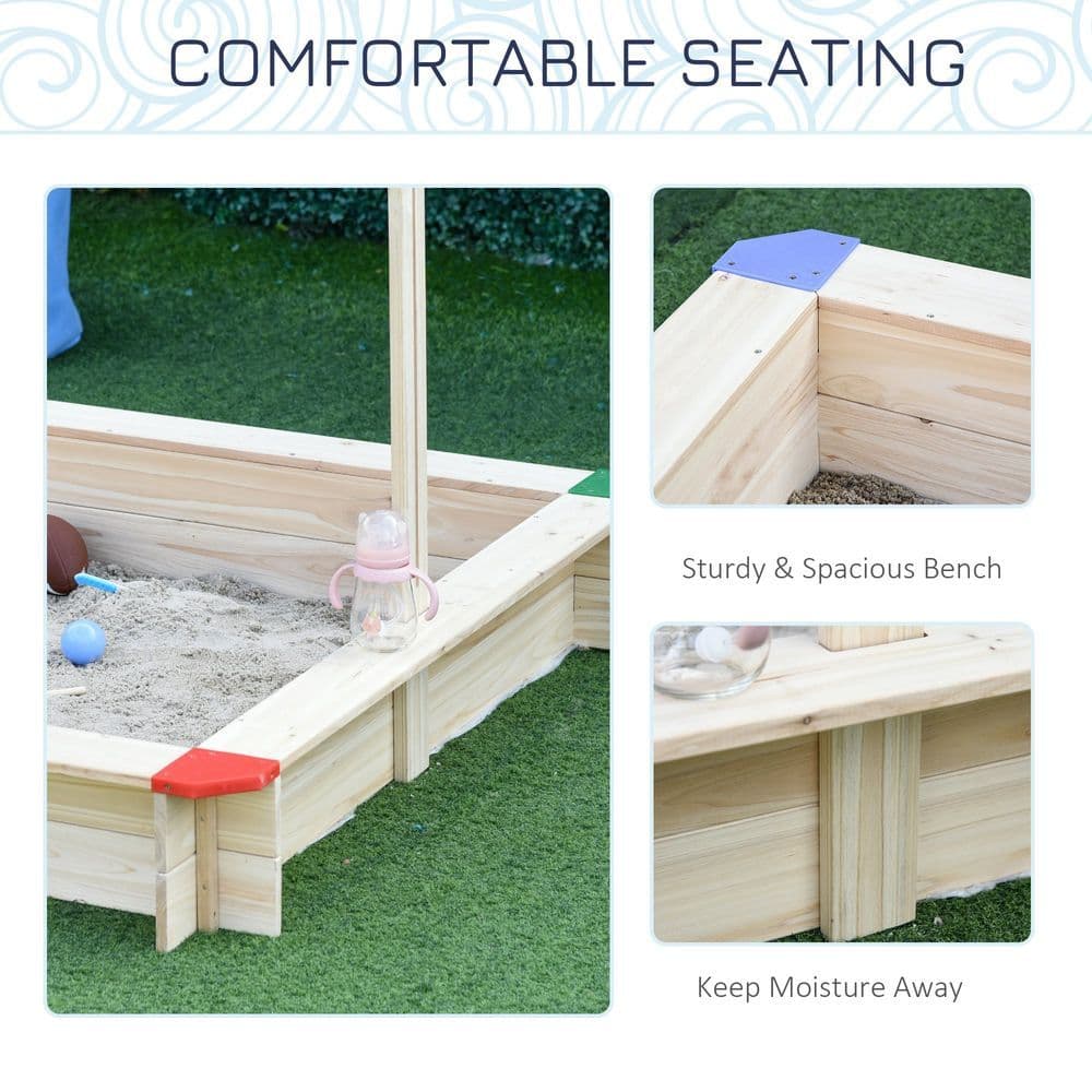 image-Kids Wooden Cabana Sandbox Children Outdoor Playset w/ Bench Canopy