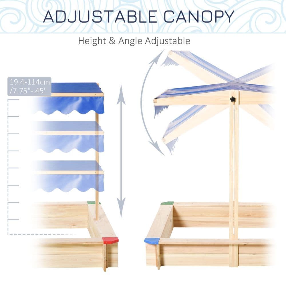 image-Kids Wooden Cabana Sandbox Children Outdoor Playset w/ Bench Canopy