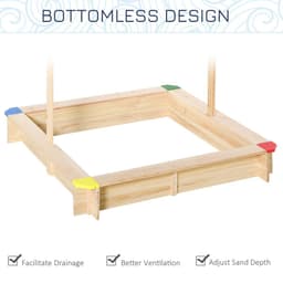 image-Kids Wooden Cabana Sandbox Children Outdoor Playset w/ Bench Canopy