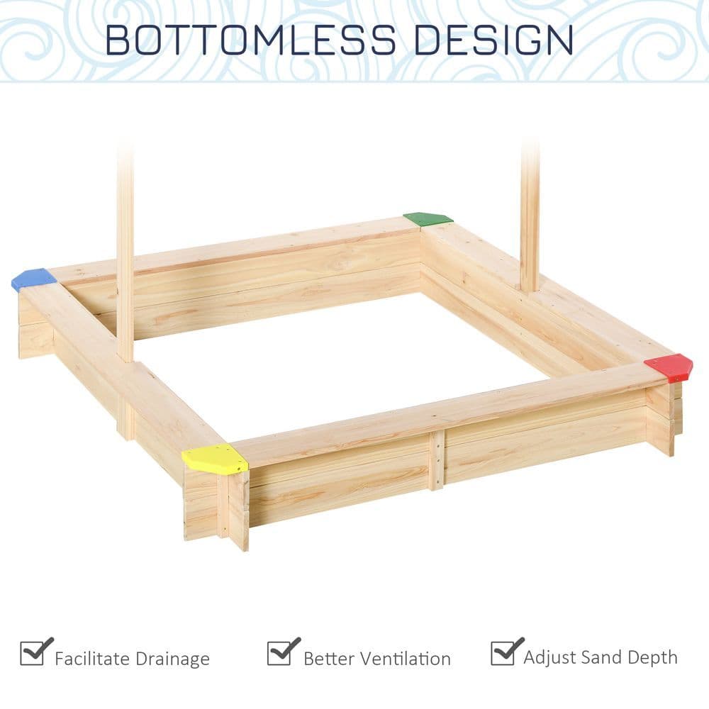 image-Kids Wooden Cabana Sandbox Children Outdoor Playset w/ Bench Canopy