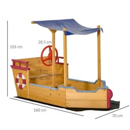 image-Kids Wooden Sand Pit Sandbox Pirate Sandboat Outdoor w/ Canopy Shade