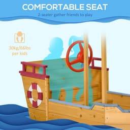 image-Kids Wooden Sand Pit Sandbox Pirate Sandboat Outdoor w/ Canopy Shade