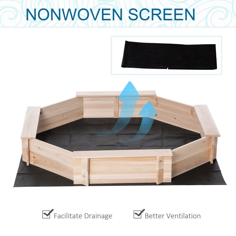 image-Kids Wooden Sand Pit Children Sandbox with Cover Outdoor Playset Outsunny