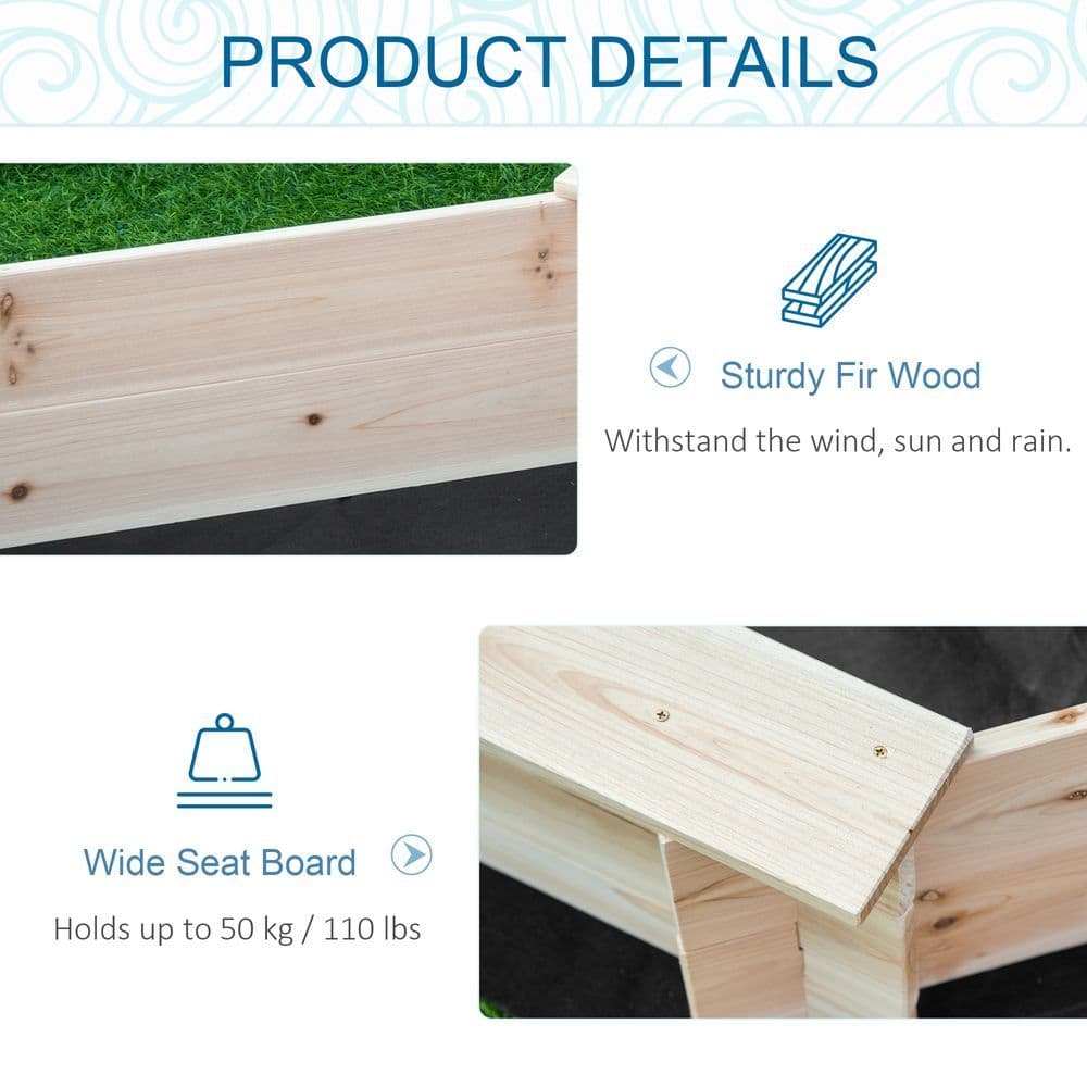 image-Kids Wooden Sand Pit Children Sandbox with Cover Outdoor Playset Outsunny